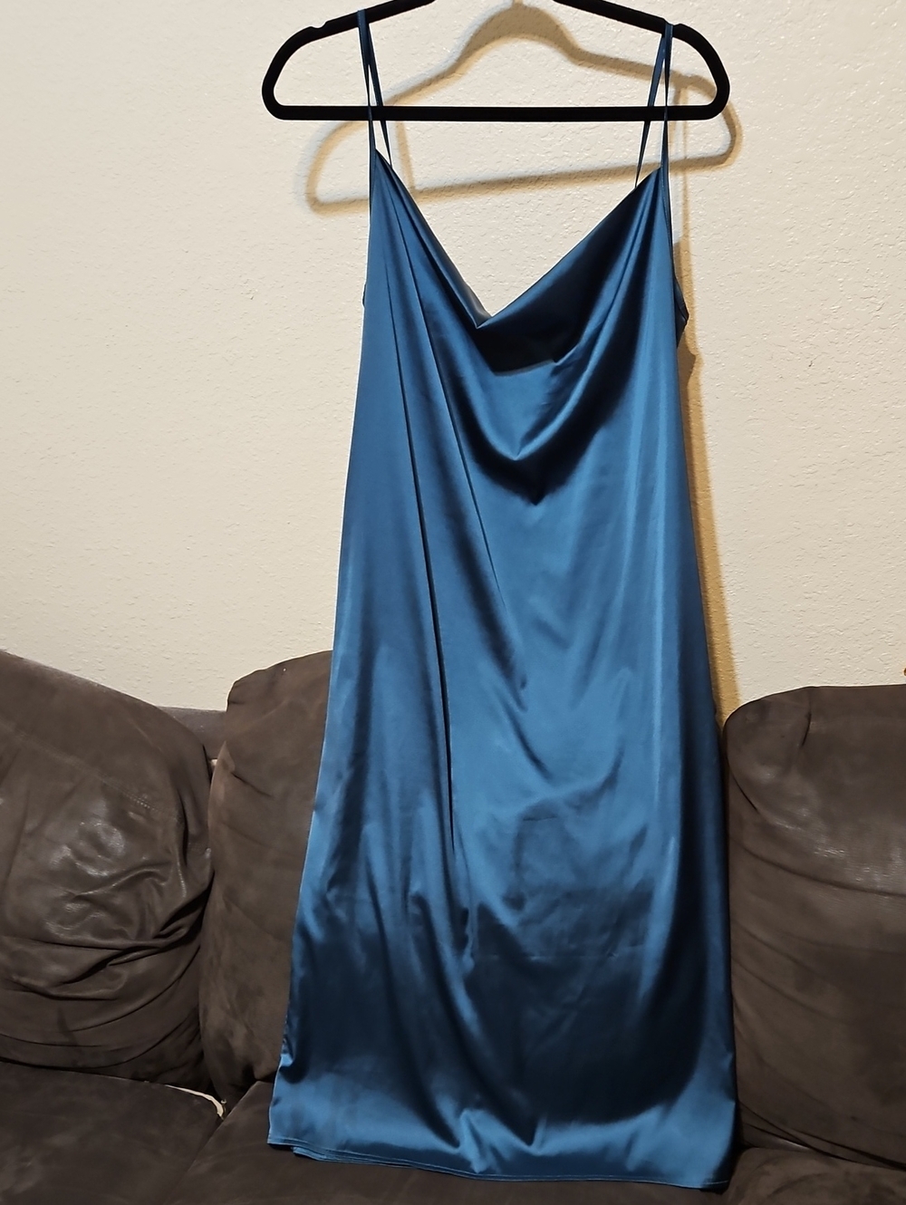 Satin Cowl Slip Dress - Green